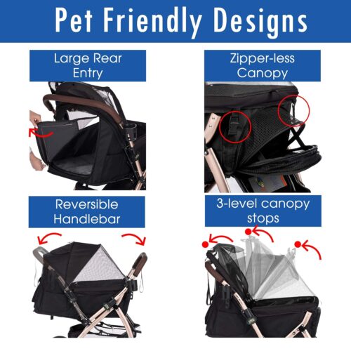 HPZ-PR America HPZ Pet Rover - Premium Heavy Duty Dog/Cat Stroller - Travel Carriage Compartment Zipperless - Pump Free Rubber Tires Small, Medium/Large Pets (Black 2nd-Gen.), X-Large - Image 3