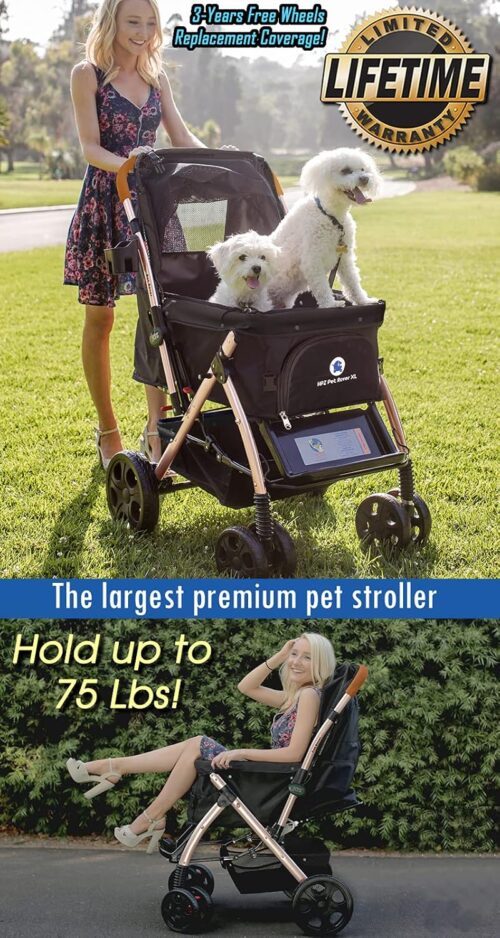 HPZ-PR America HPZ Pet Rover - Premium Heavy Duty Dog/Cat Stroller - Travel Carriage Compartment Zipperless - Pump Free Rubber Tires Small, Medium/Large Pets (Black 2nd-Gen.), X-Large - Image 7