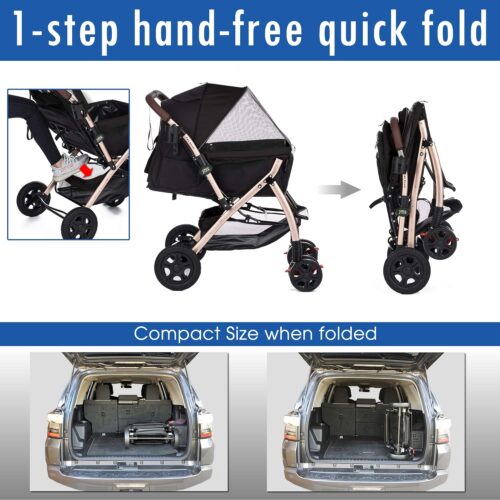 HPZ-PR America HPZ Pet Rover - Premium Heavy Duty Dog/Cat Stroller - Travel Carriage Compartment Zipperless - Pump Free Rubber Tires Small, Medium/Large Pets (Black 2nd-Gen.), X-Large - Image 5